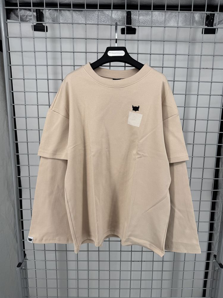 БАЗОВЫЙ ЛОНГСЛИВ БЕЖЕВЫЙ  - РАЗМЕР S - фото 15710