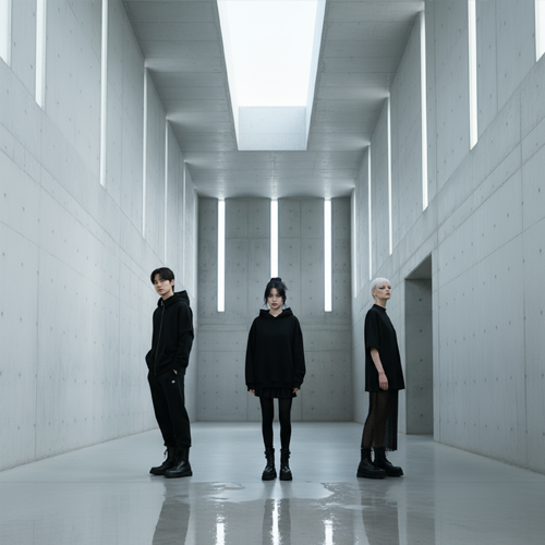 Асимметрия в чёрном образе: юбка с навесом и зипка нараспашку