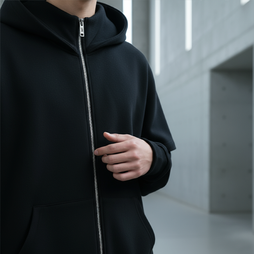 Модель в черном худи и рубашке, минималистичный стиль БЕЗДNА