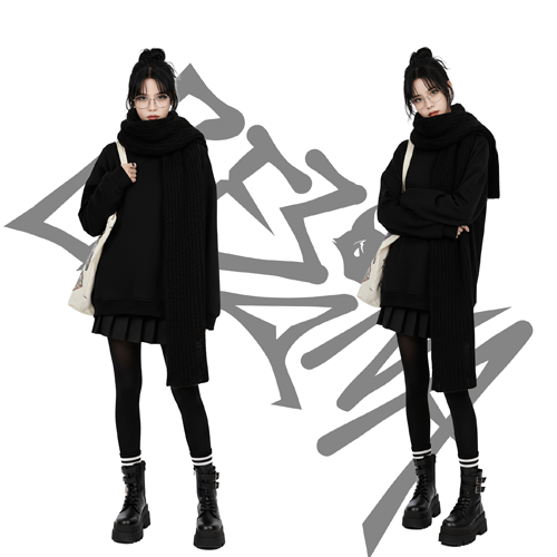 Худи с длинным шарфом и текстильной сумкой — академический стиль